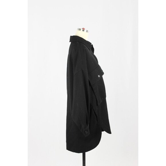 NWOT ZARA Black Serge Twill Oversized Batwing Sleeve Button Down Shirt, Size S - Picture 2 of 10